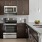 a kitchen with black appliances