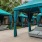 a row of blue tents